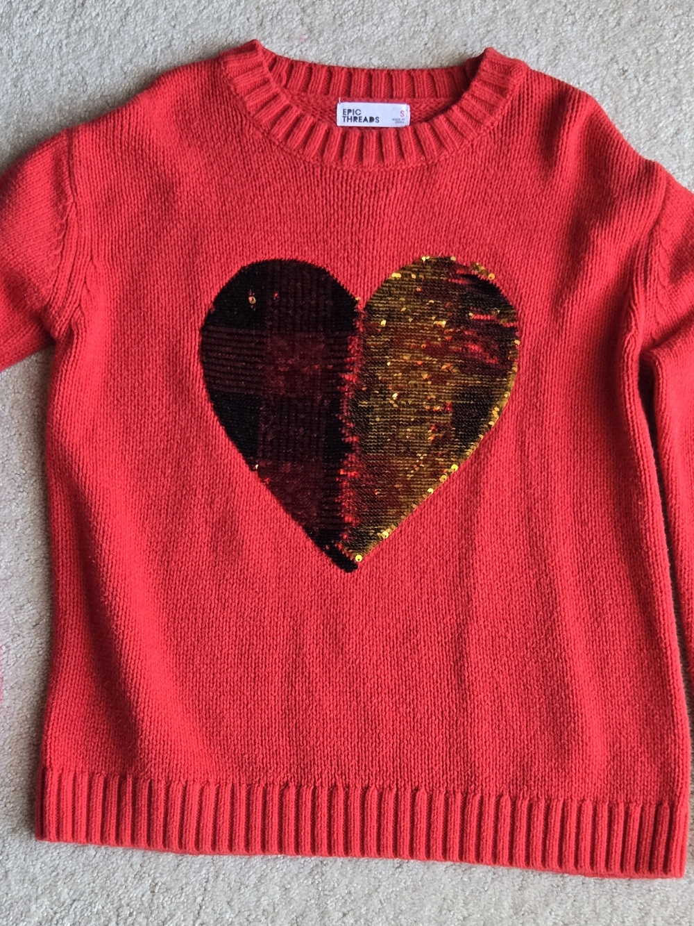 Epic Threads Red Kids Sequin Heart Sweater